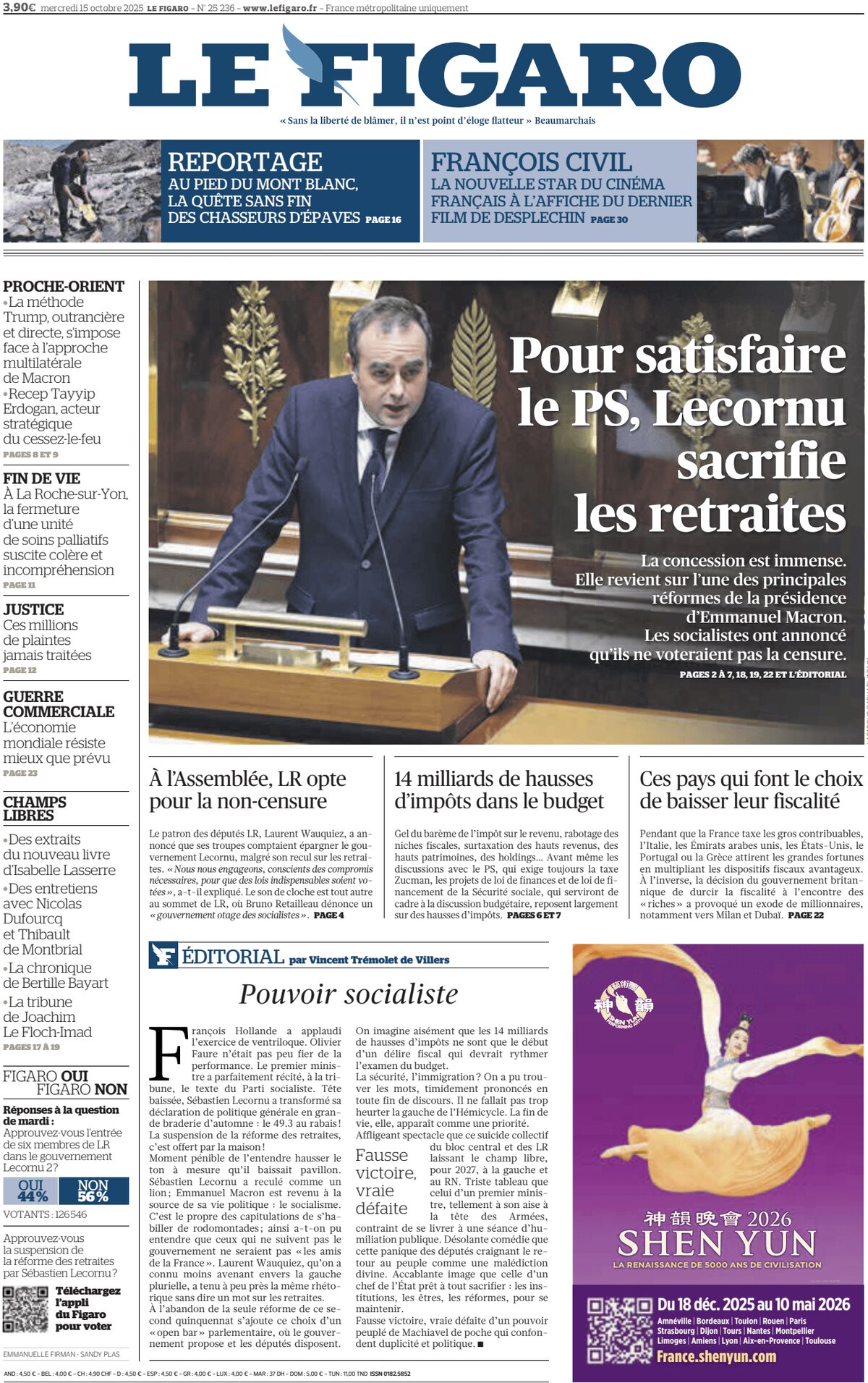 Prima Pagina Le Figaro 15/10/2025