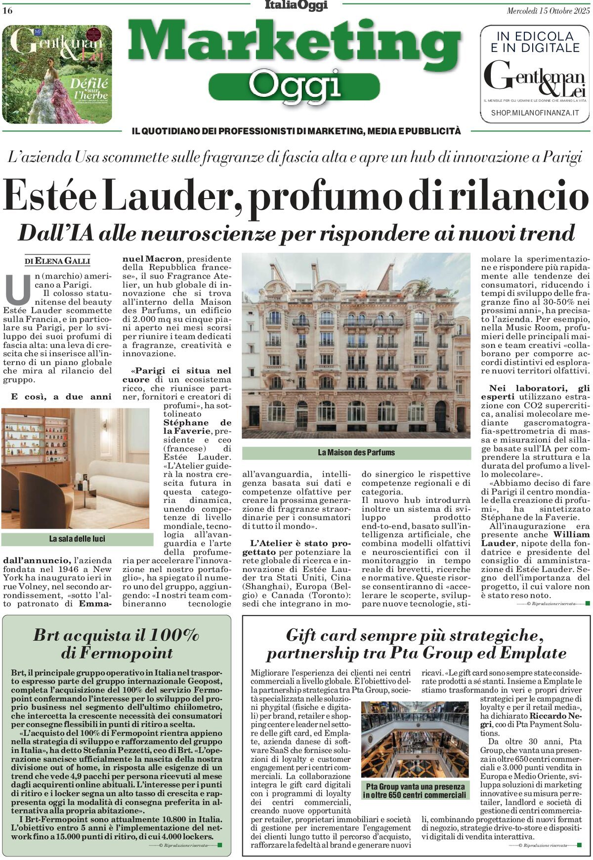 Prima Pagina Marketing Oggi 15/10/2025