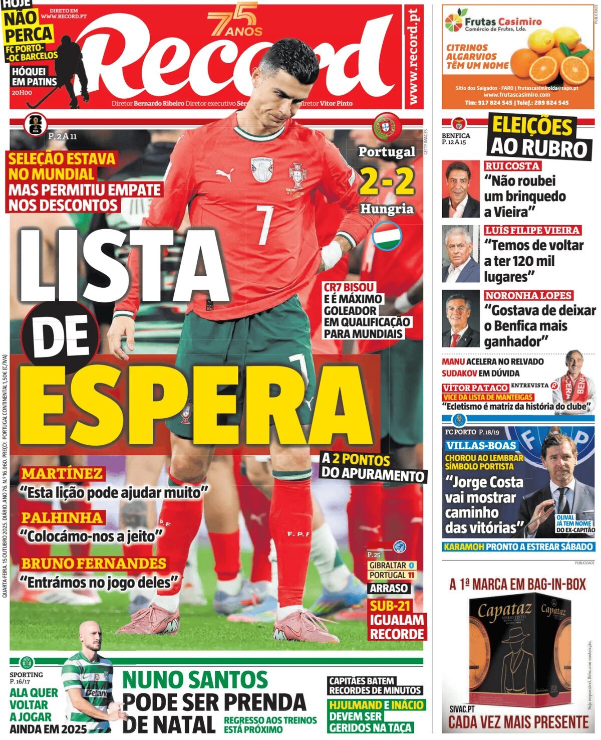 Prima Pagina Record 15/10/2025