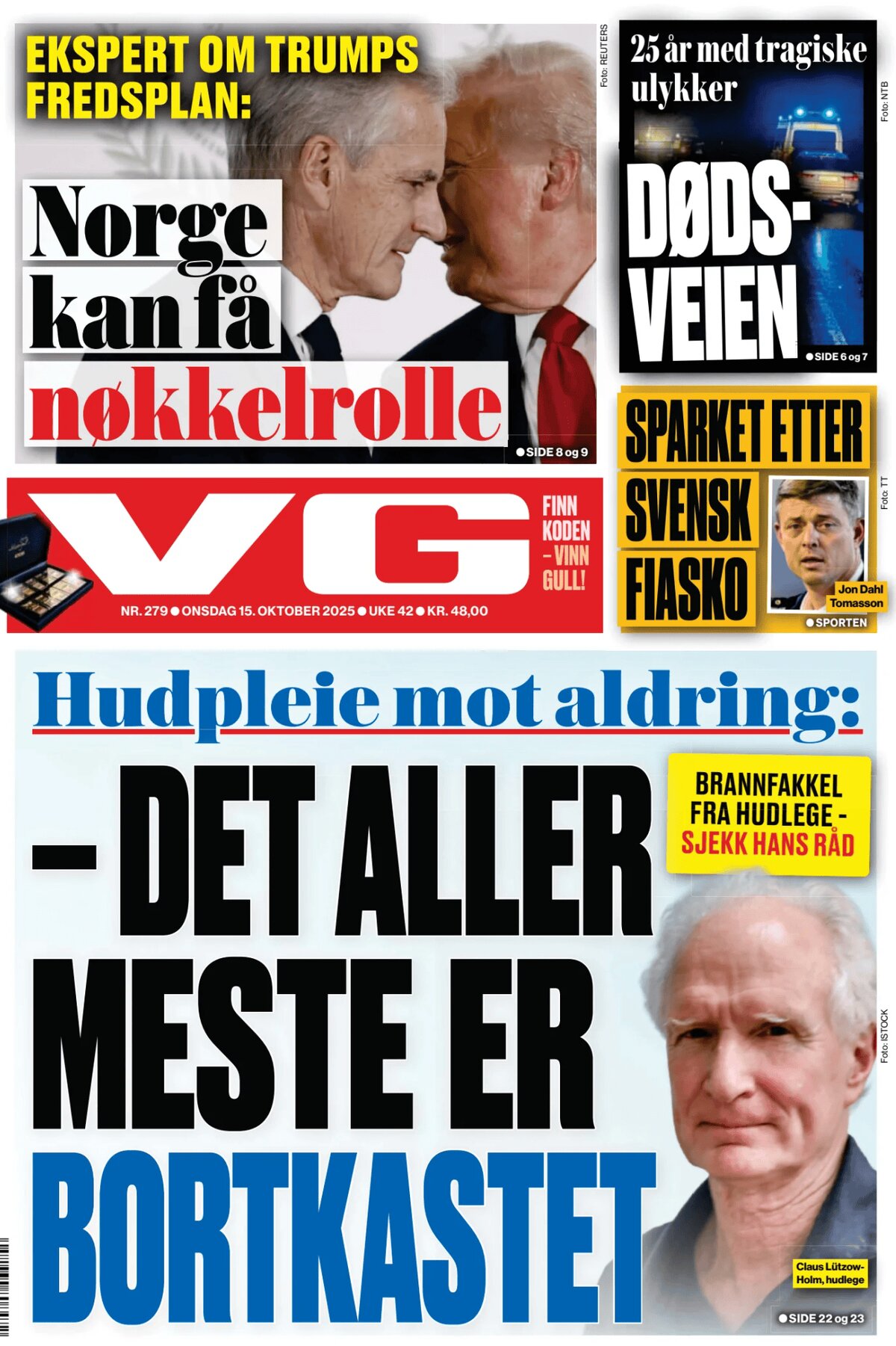 Prima Pagina Verdens Gang (VG) 15/10/2025