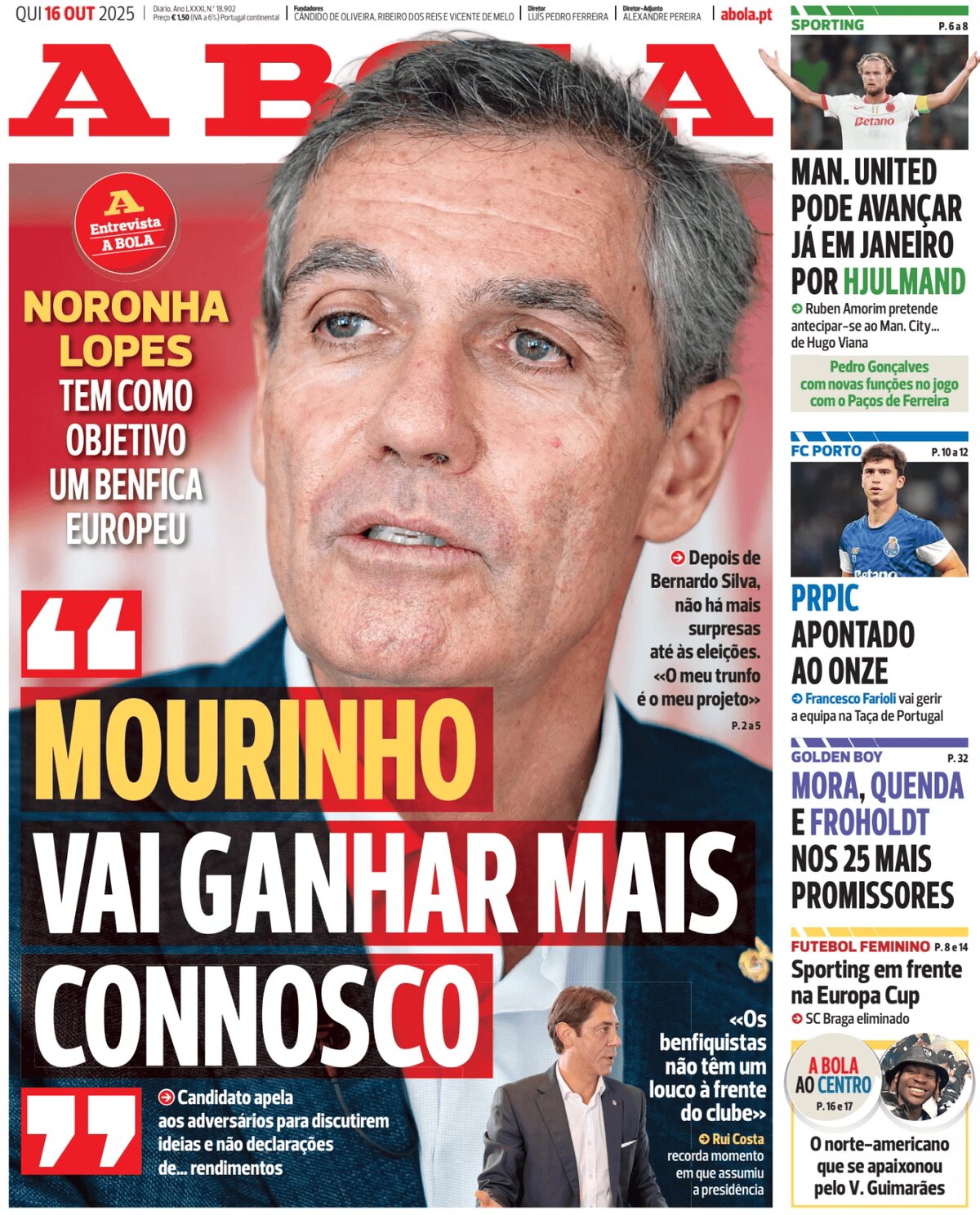 Prima Pagina A Bola 16/10/2025