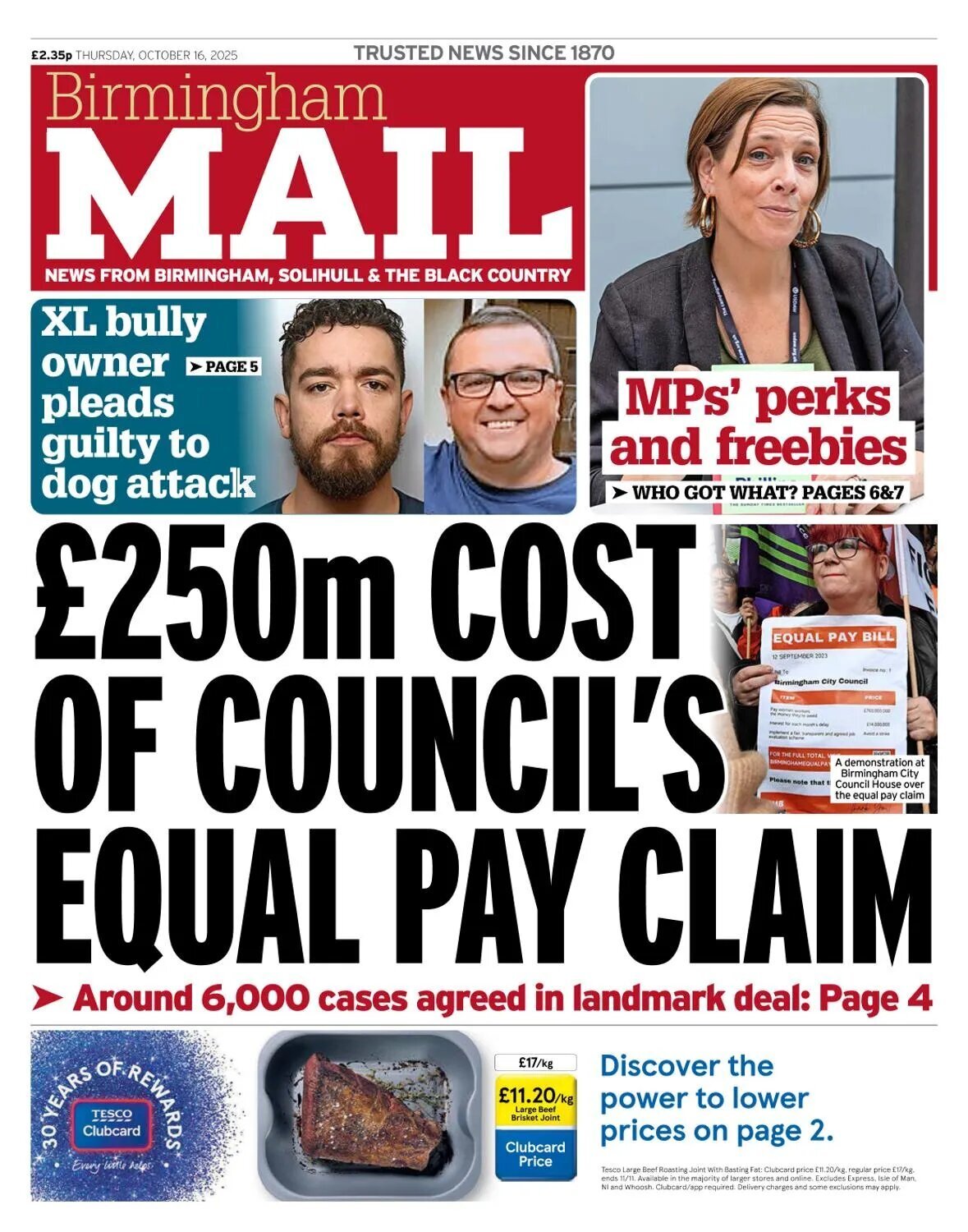 Prima Pagina Birmingham Mail 16/10/2025