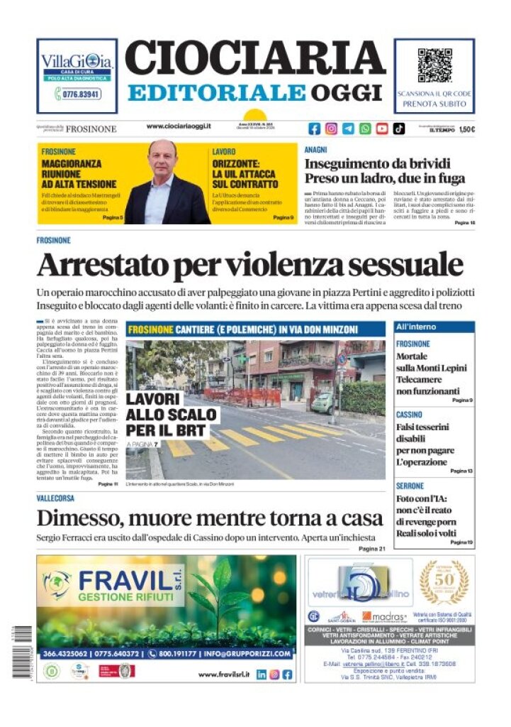 Prima Pagina Ciociaria Editoriale Oggi 16/10/2025