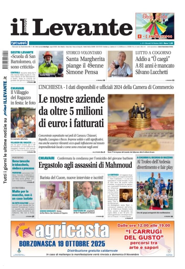 Copertina Il Levante 16/10/2025