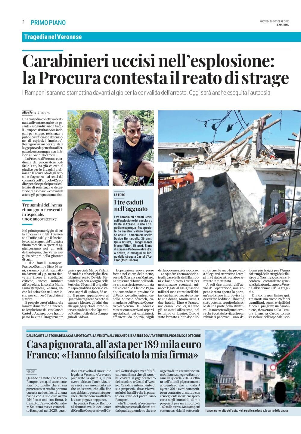 Prima Pagina Il Mattino di Padova 16/10/2025