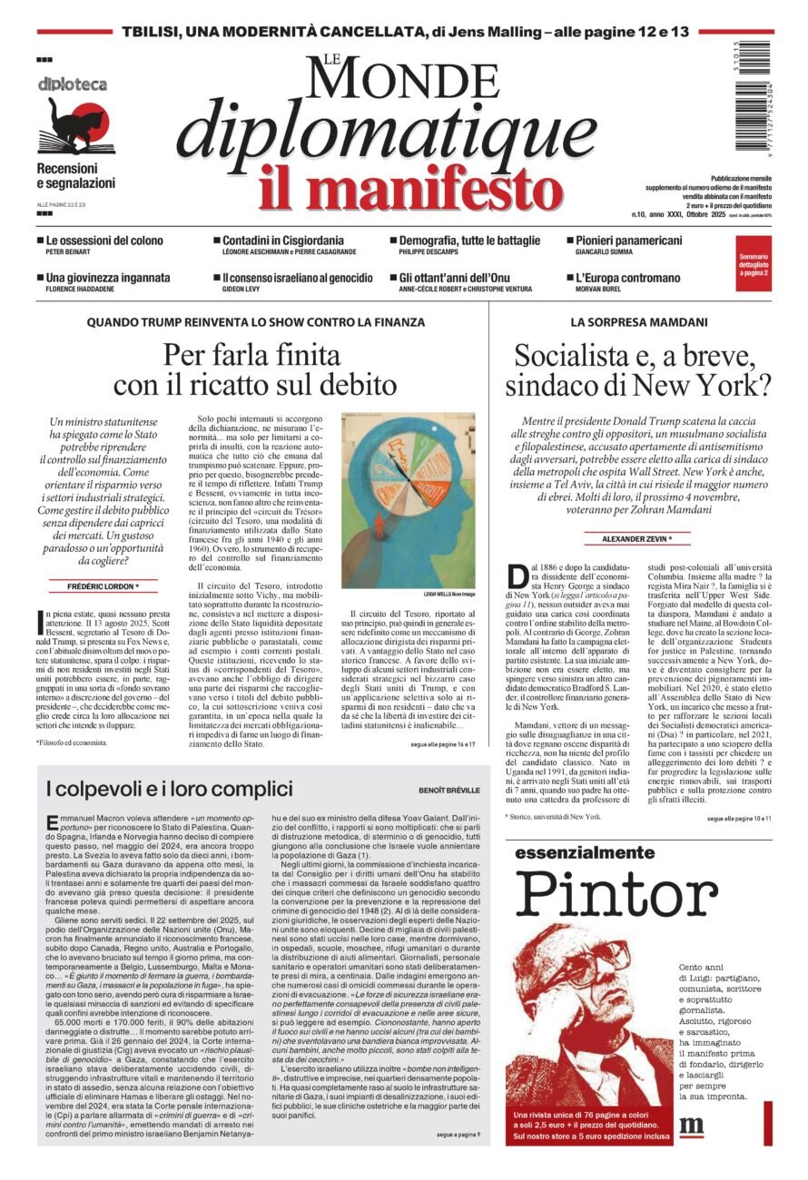 Copertina Le Monde diplomatique (Il Manifesto) 16/10/2025