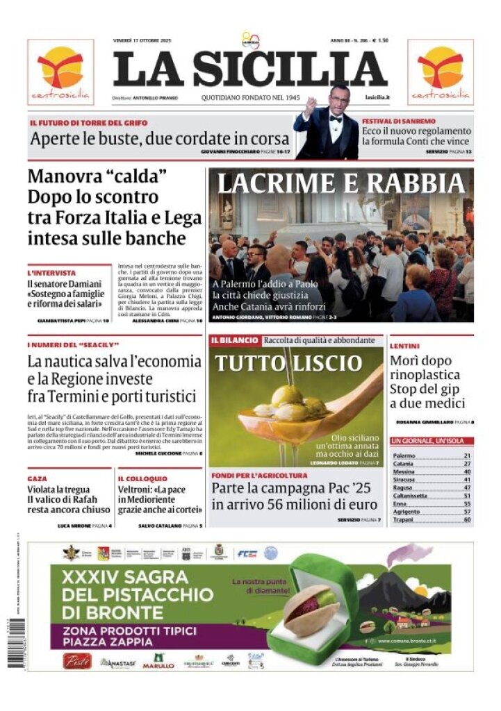 Prima Pagina La Sicilia 17/10/2025