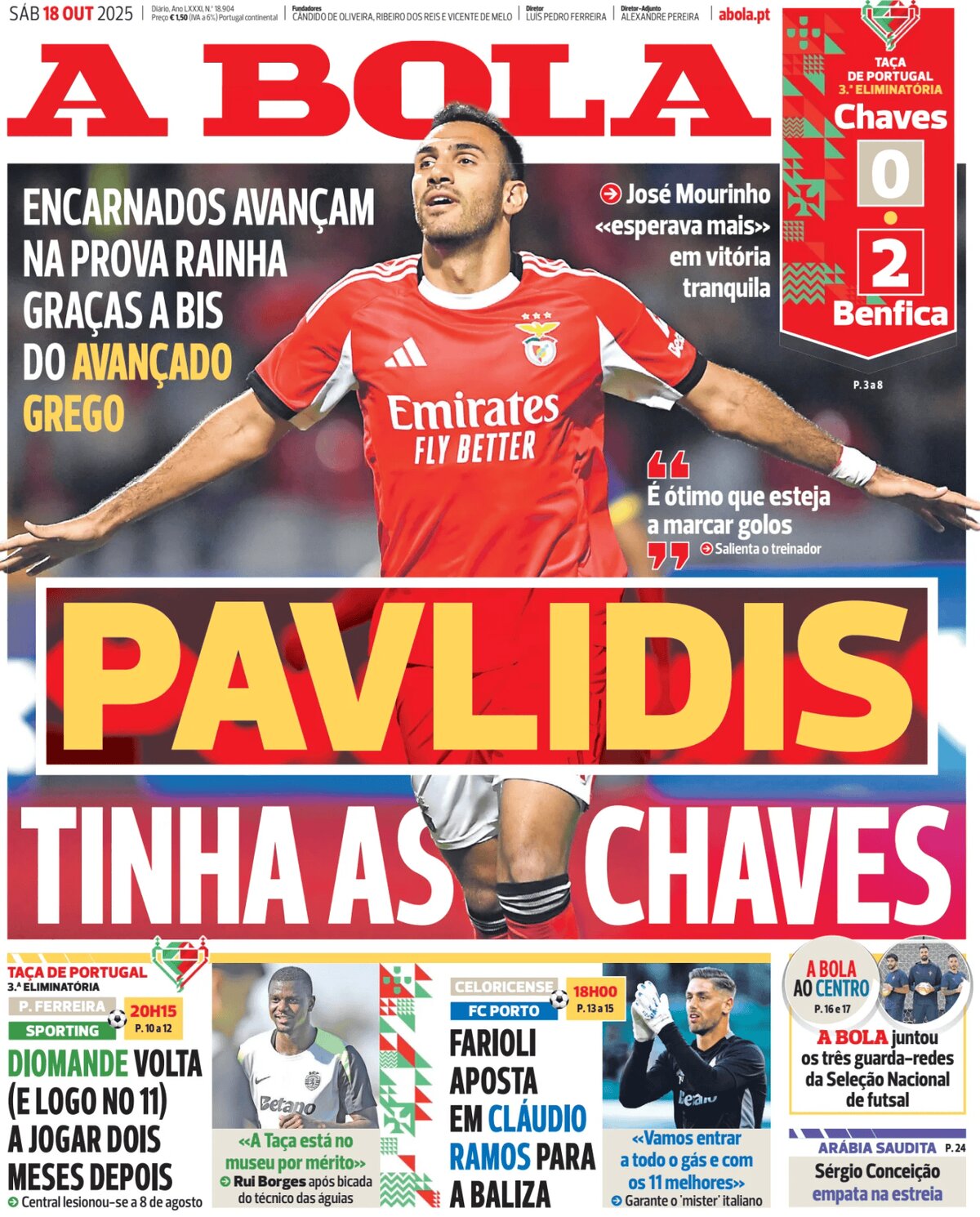 Prima Pagina A Bola 18/10/2025
