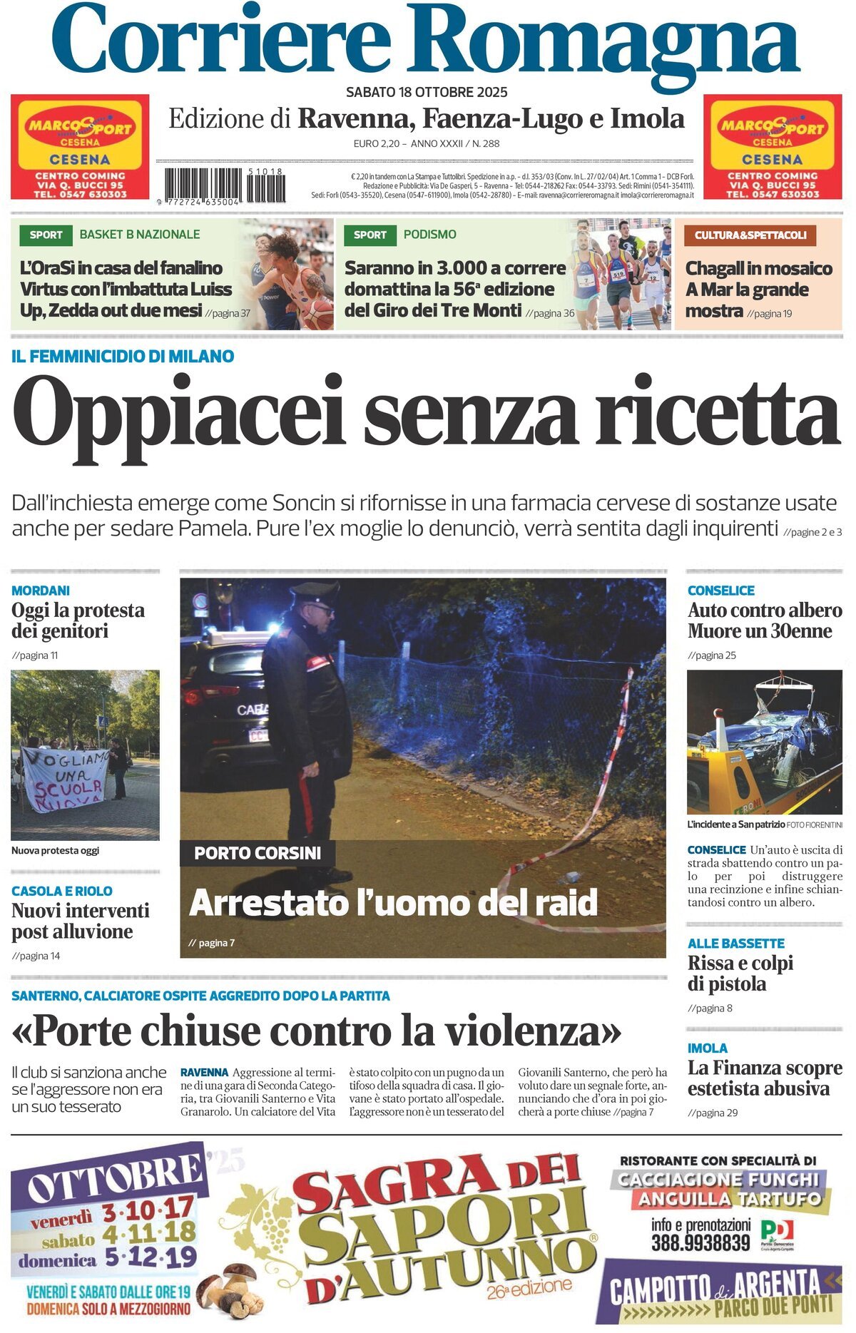 Prima Pagina Corriere Romagna (Ravenna e Imola) 18/10/2025