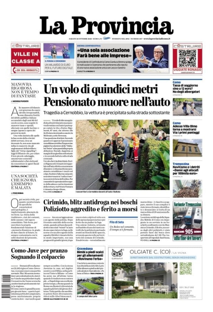 Prima Pagina La Provincia di Como 18/10/2025
