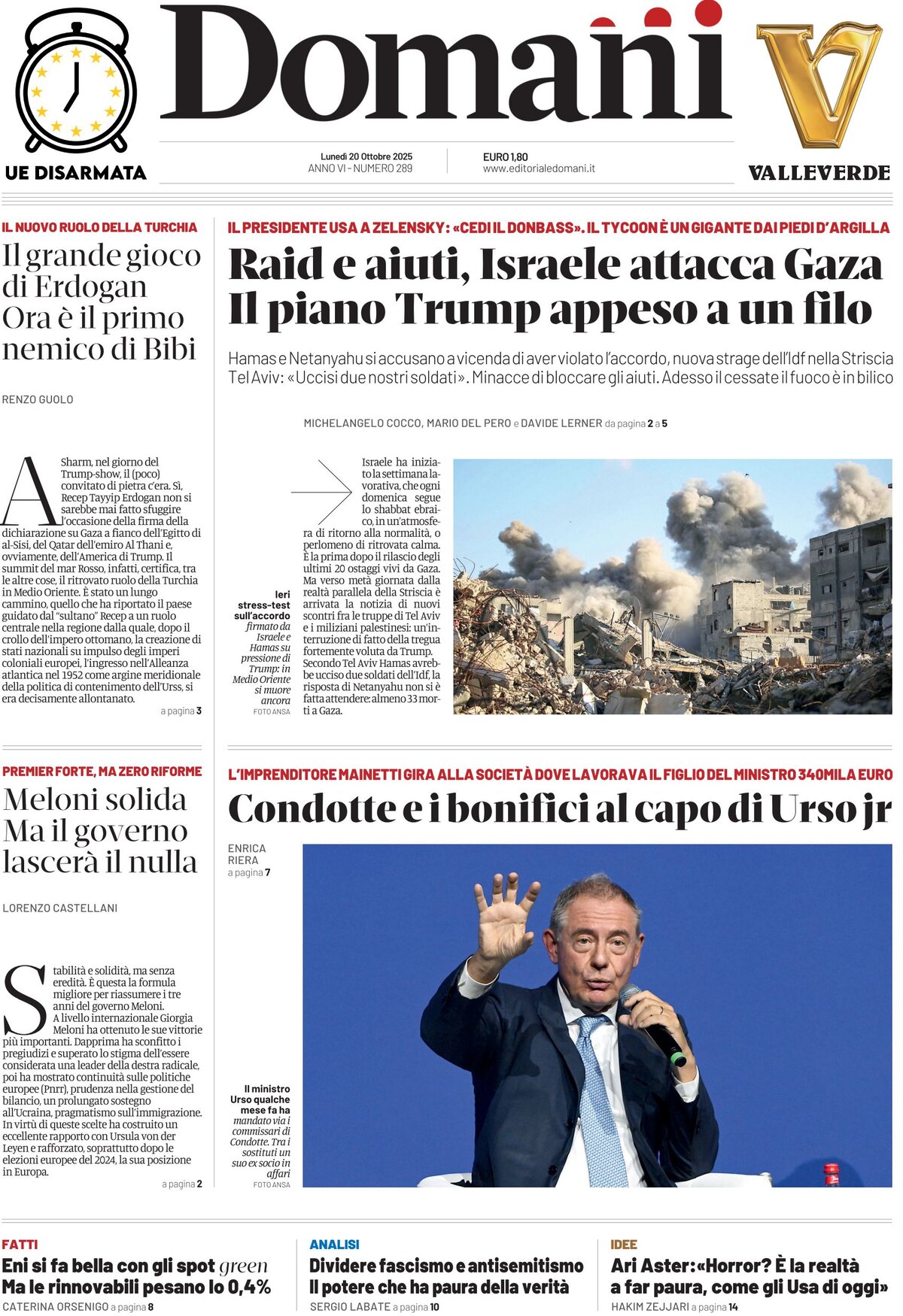 Prima Pagina Domani 20/10/2025