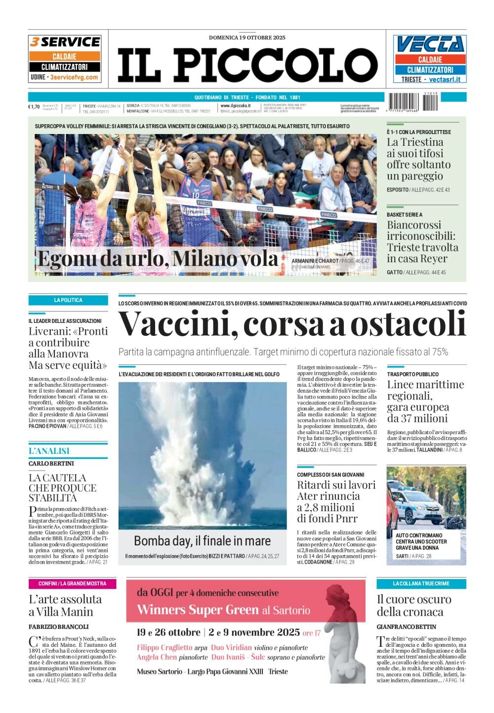 Prima Pagina Il Piccolo (Trieste) 19/10/2025