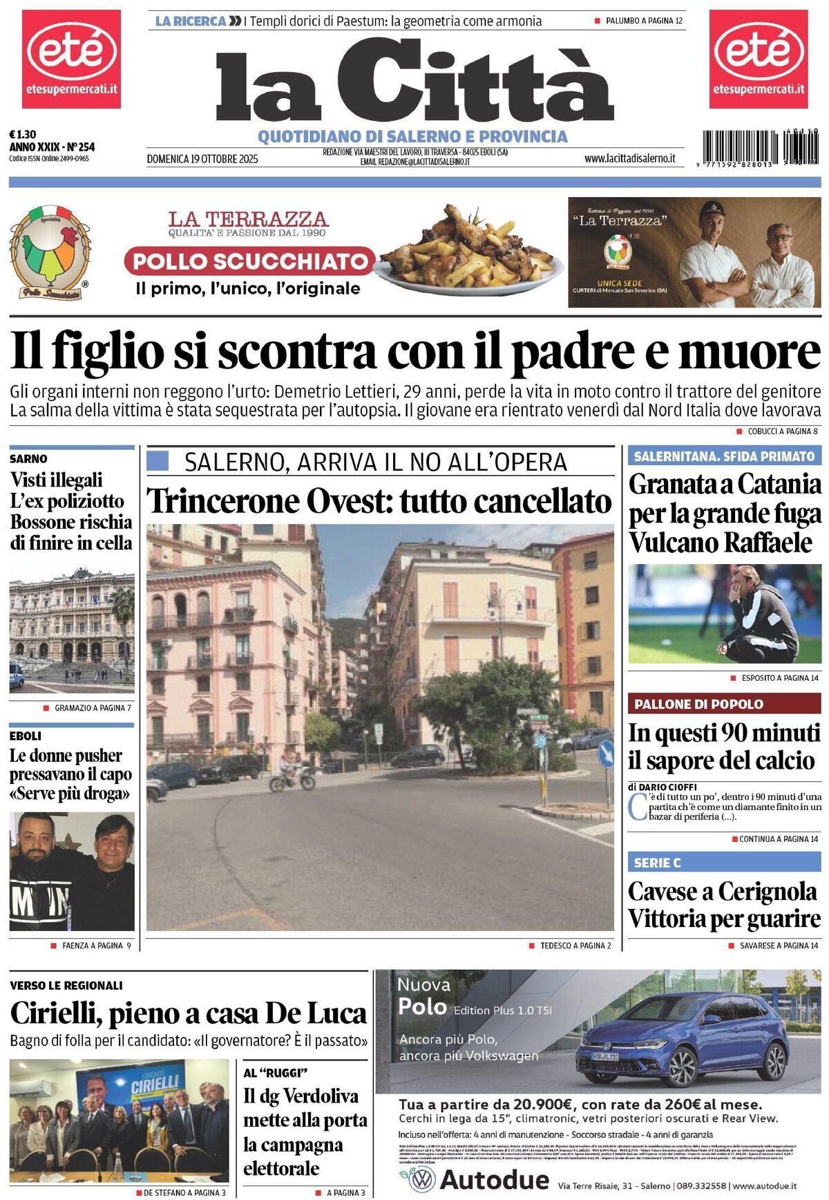Prima Pagina La Città (Salerno) 19/10/2025