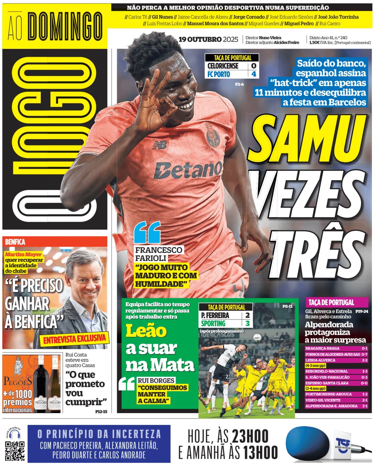 Prima Pagina O Jogo 19/10/2025