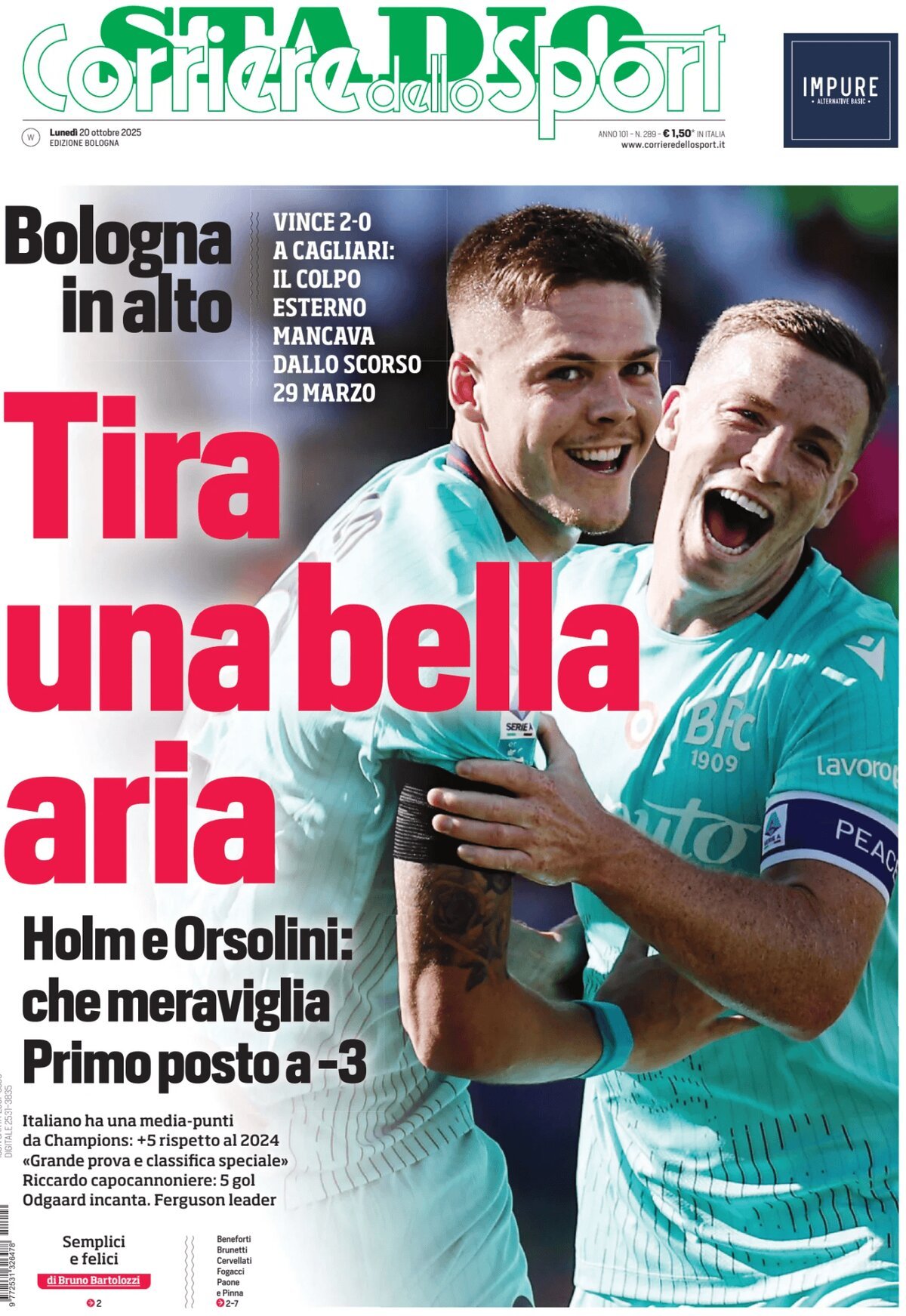 Prima Pagina Corriere dello Sport (Bologna) 20/10/2025