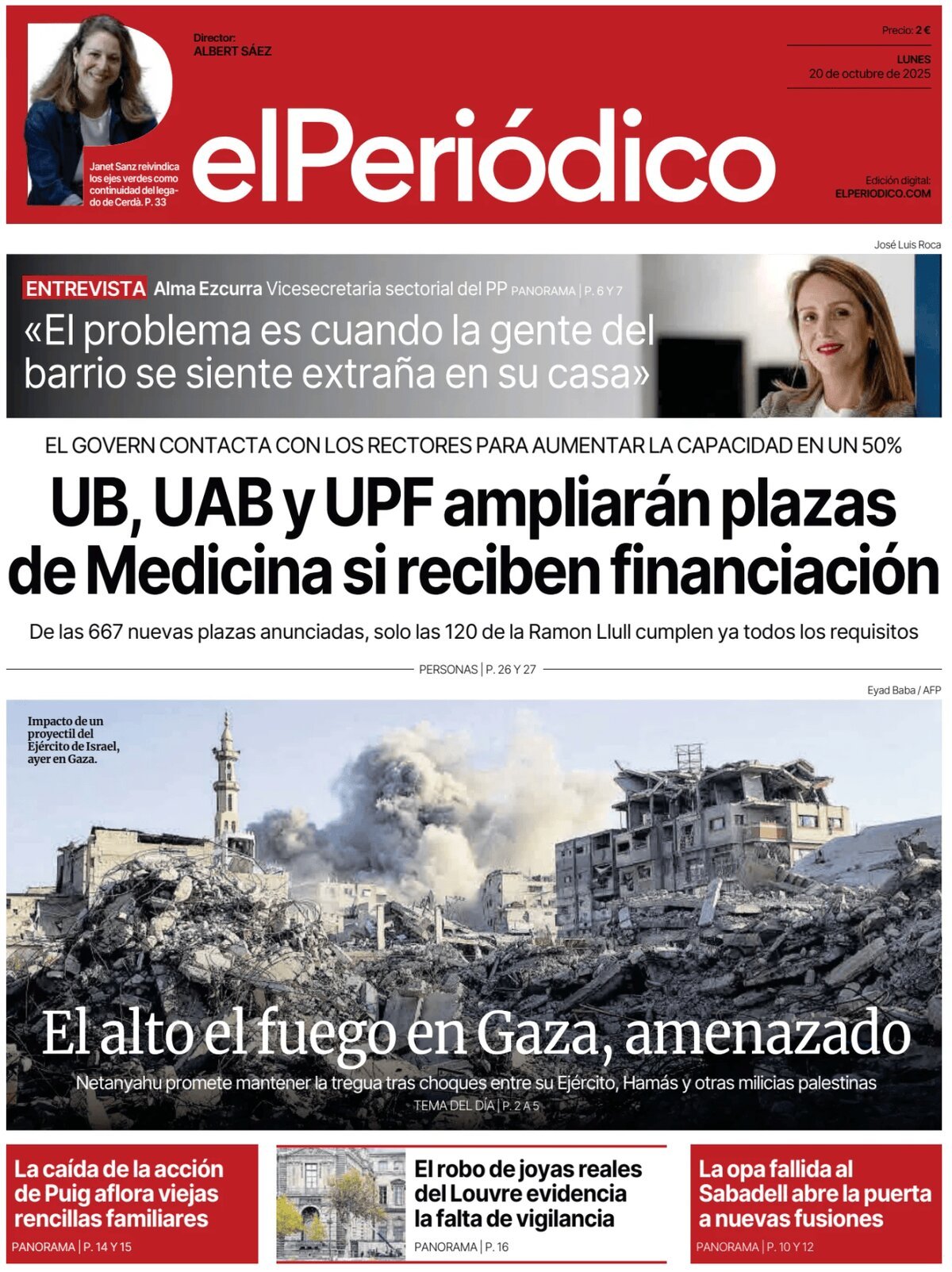 Prima Pagina El Periódico de Catalunya 20/10/2025
