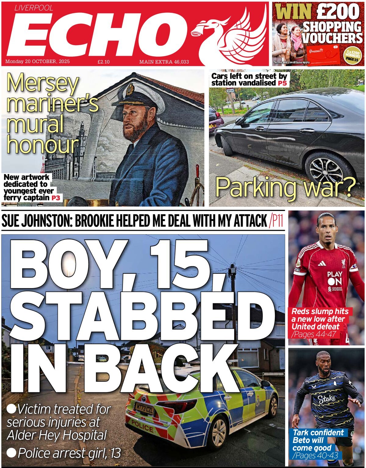 Prima Pagina Liverpool Echo 20/10/2025