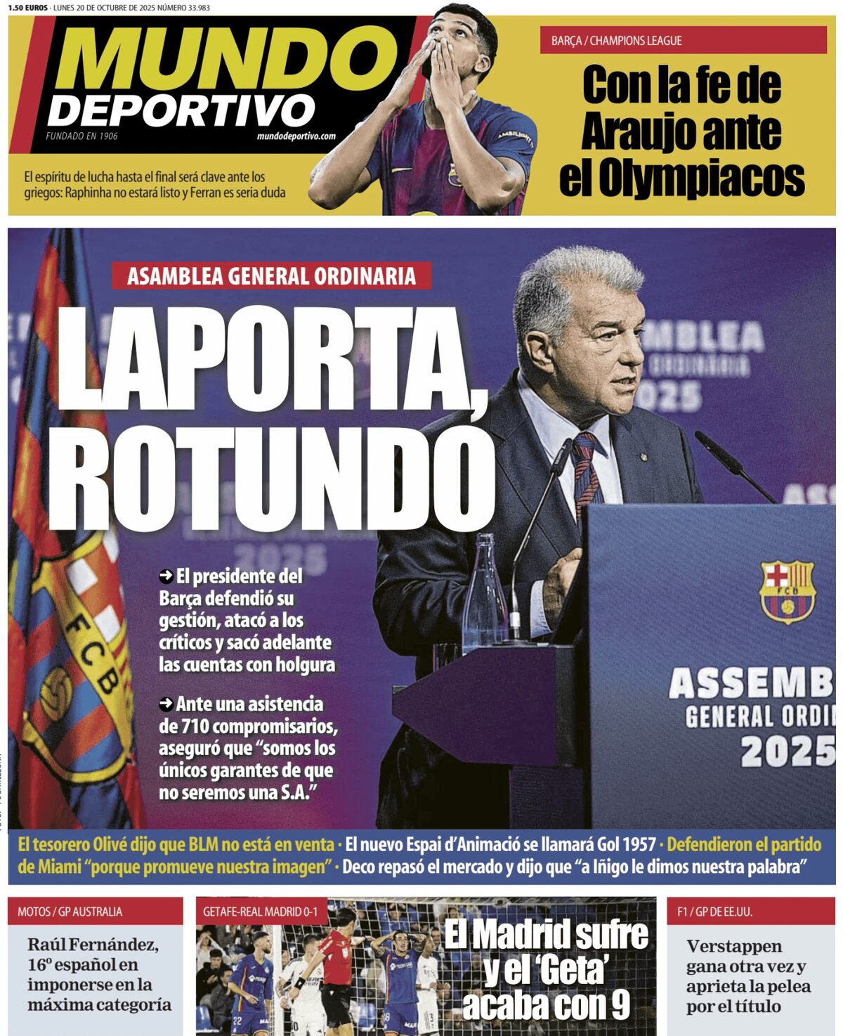Prima Pagina Mundo Deportivo 20/10/2025