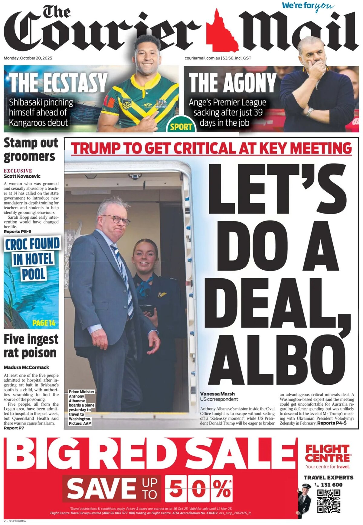 Prima Pagina The Courier-Mail 20/10/2025
