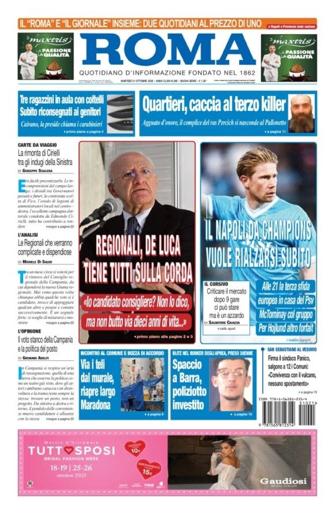 Prima Pagina Il Roma (Quotidiano di Napoli) 21/10/2025