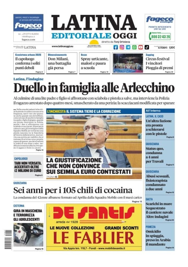 Prima Pagina Latina Editoriale Oggi 21/10/2025