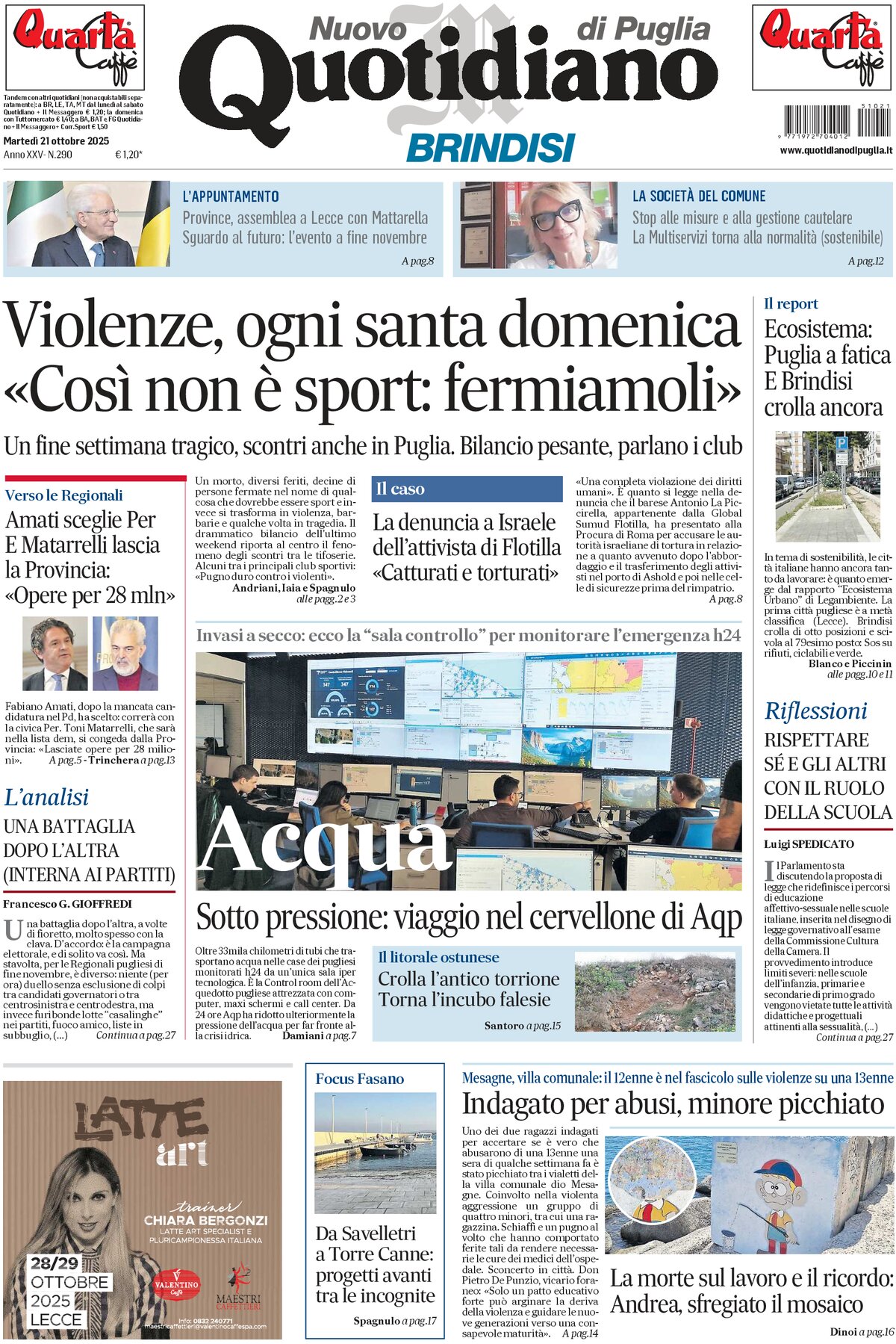Prima Pagina Nuovo Quotidiano di Puglia (Brindisi) 21/10/2025