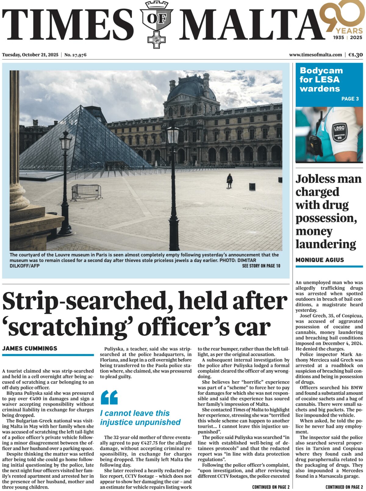 Prima Pagina Times of Malta 21/10/2025