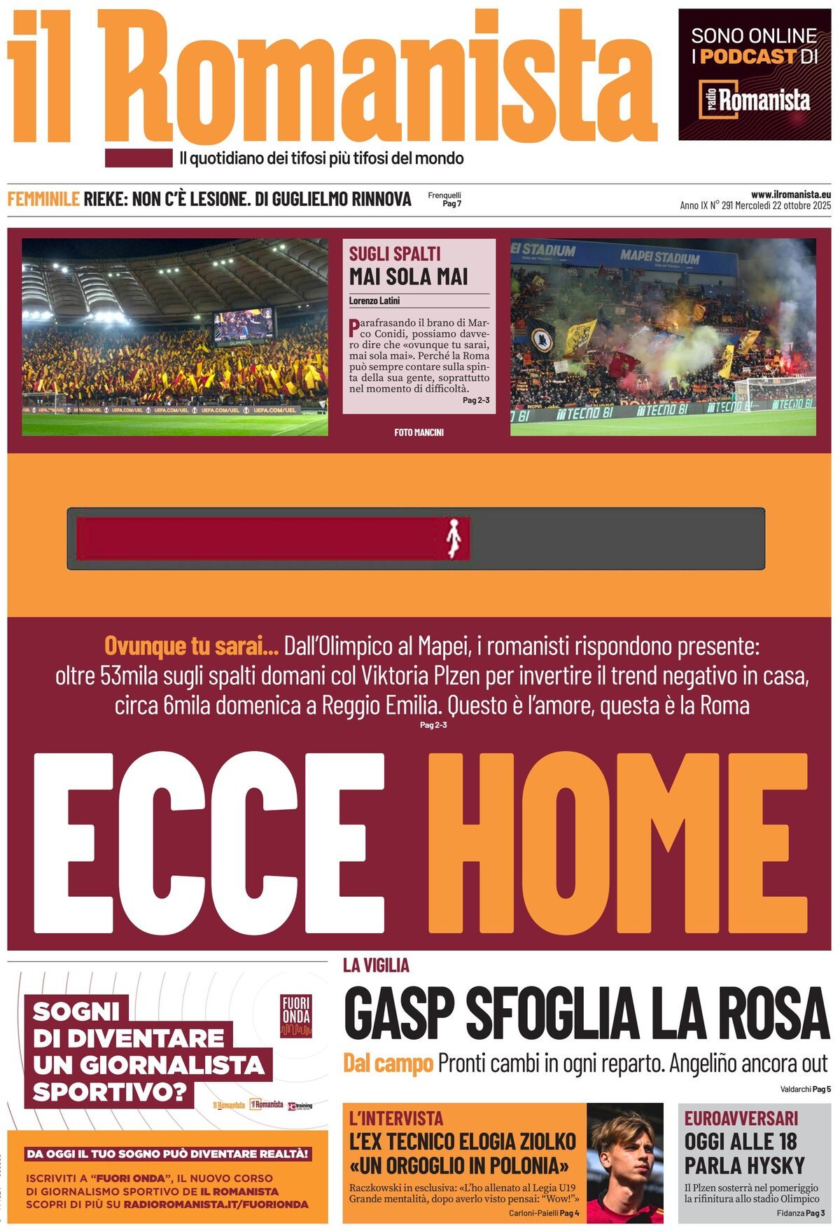 Prima Pagina Il Romanista 22/10/2025