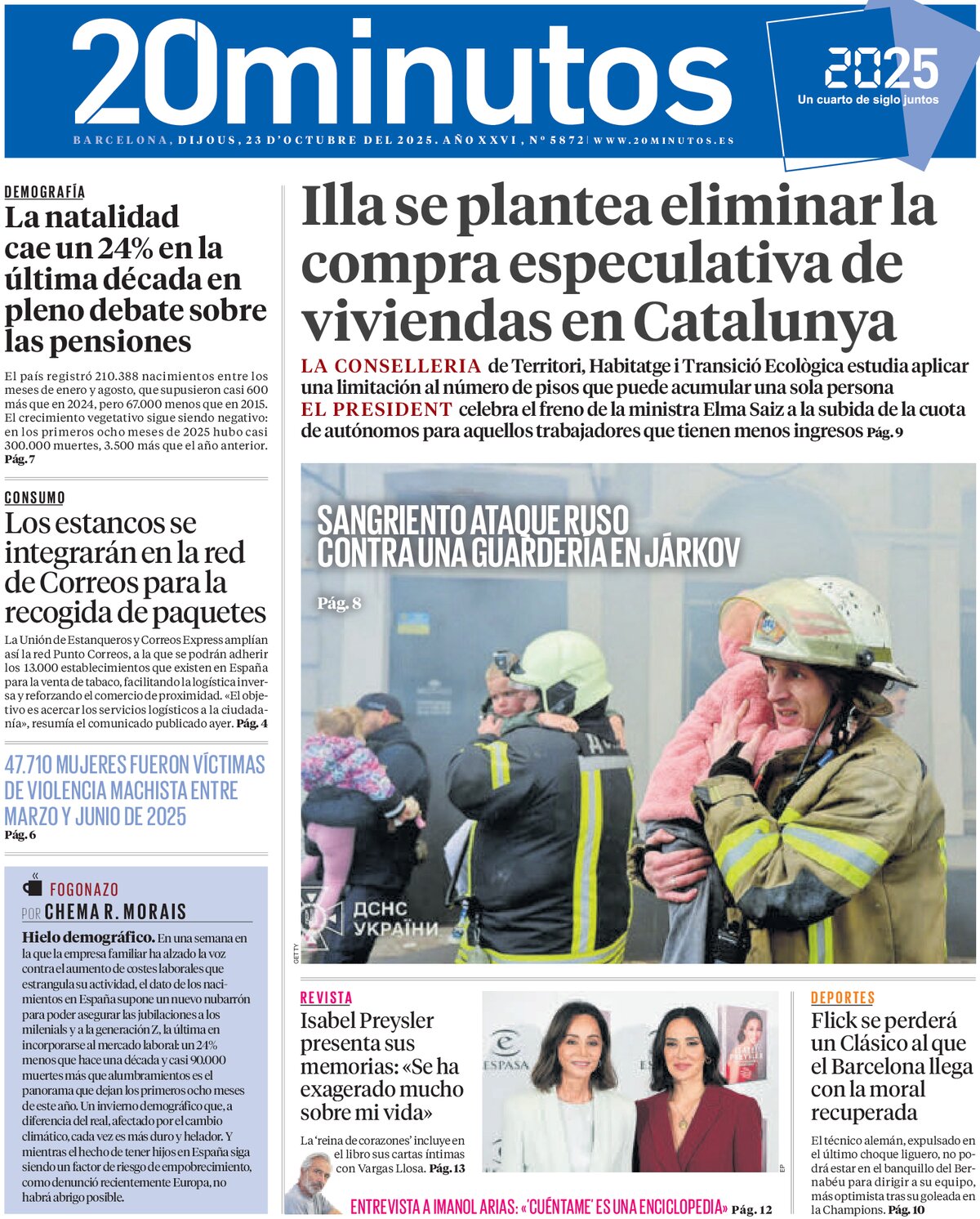 Prima Pagina 20 minutos (Barcelona) 23/10/2025
