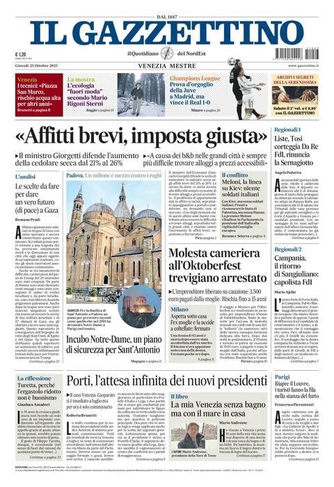 Prima Pagina Il Gazzettino 23/10/2025