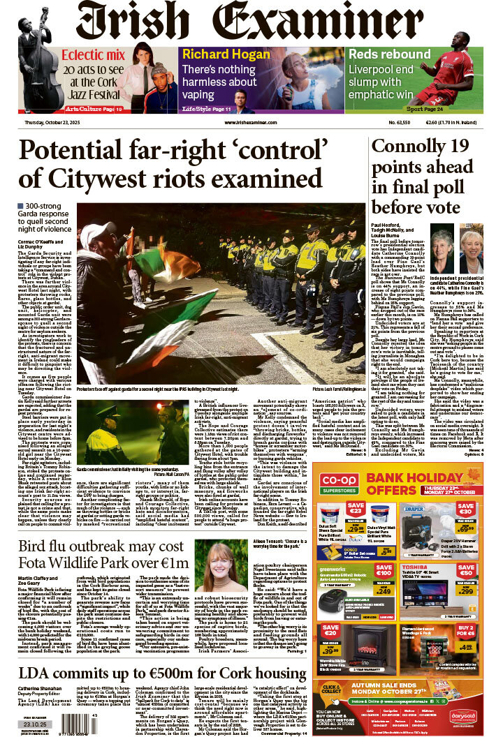Prima Pagina Irish Examiner 23/10/2025