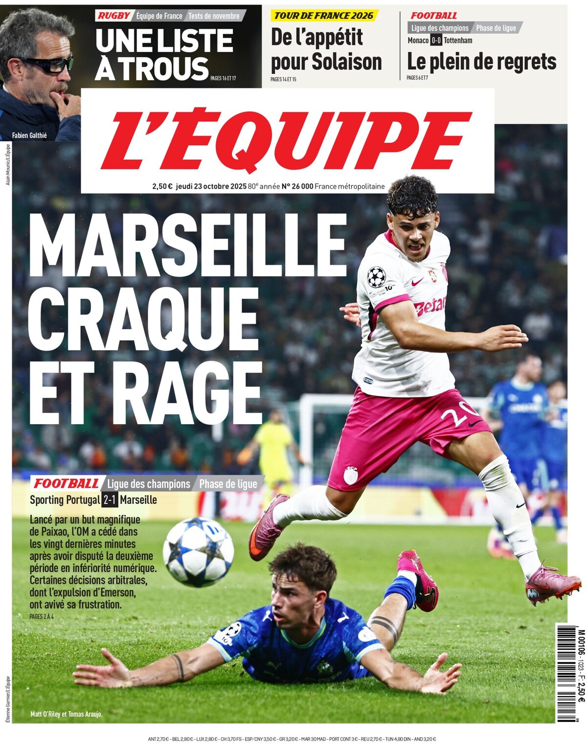 Prima Pagina L'Equipe 23/10/2025