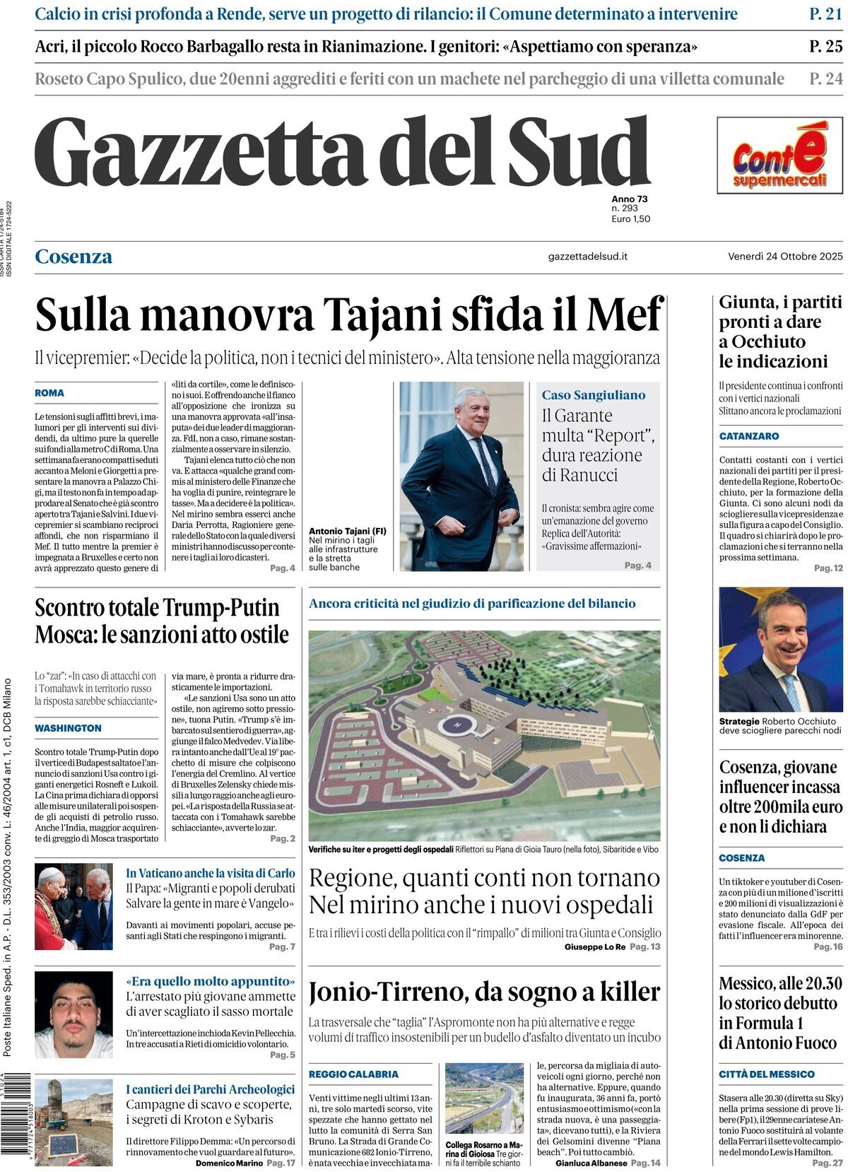 Prima Pagina Gazzetta del Sud (Cosenza) 24/10/2025