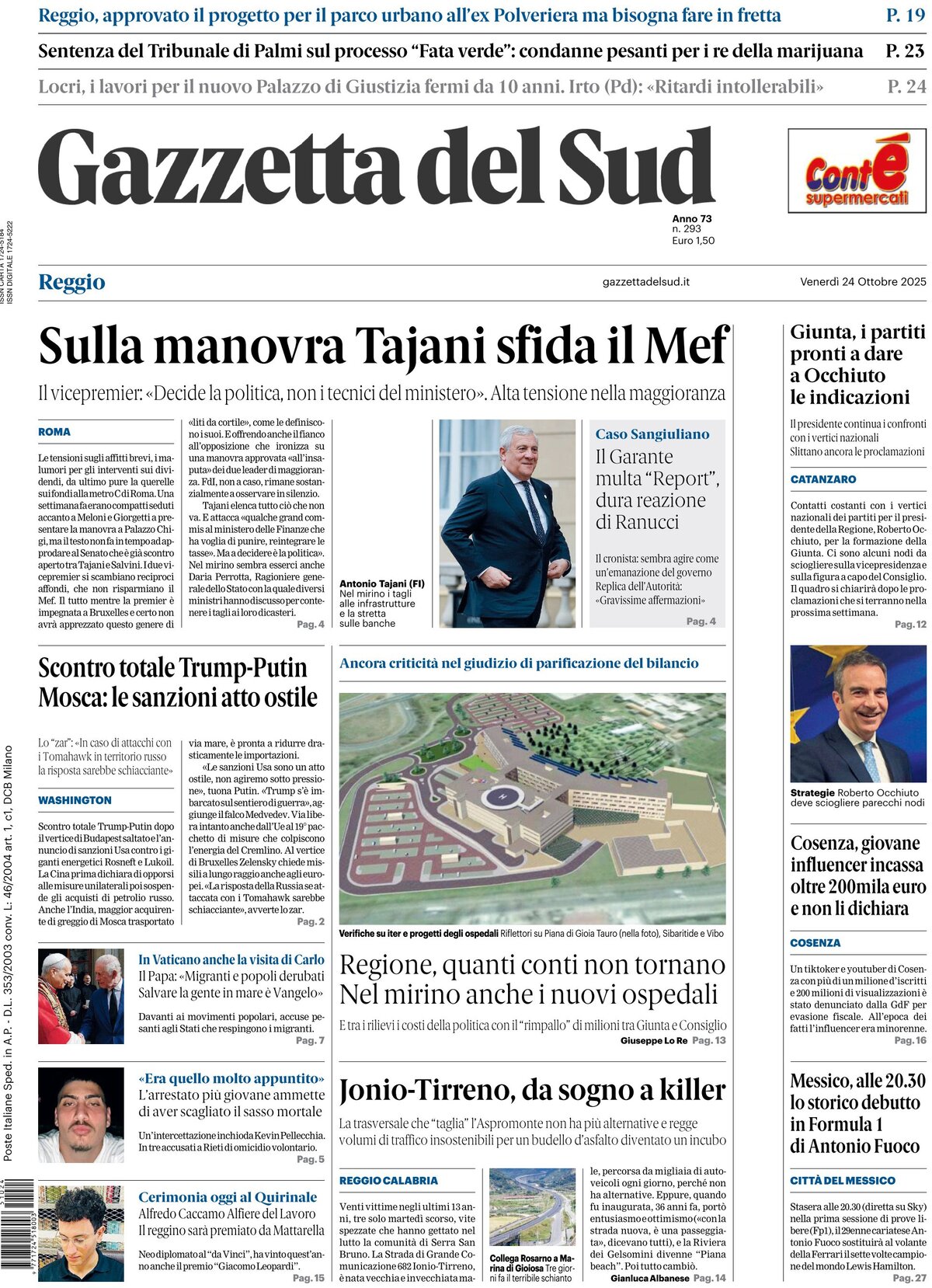 Prima Pagina Gazzetta del Sud (Reggio Calabria) 24/10/2025