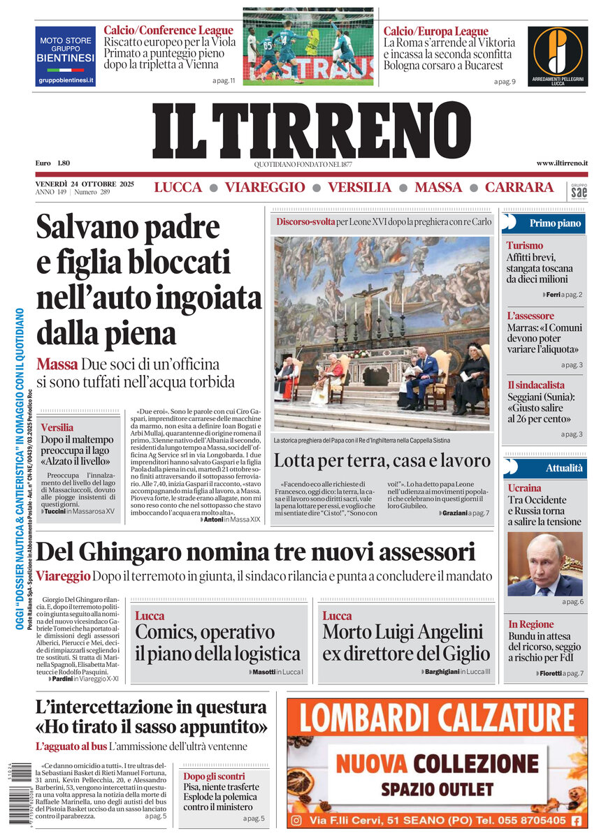 Prima Pagina Il Tirreno (Lucca, Viareggio, Versilia, Massa, Carrara) 24/10/2025
