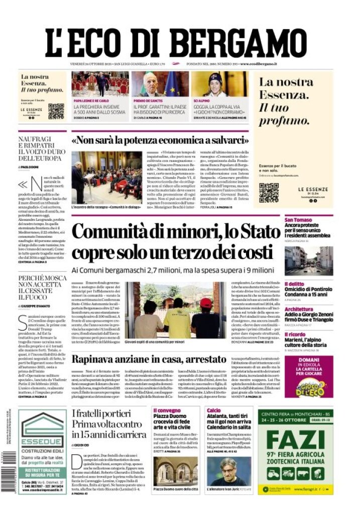 Prima Pagina L'Eco di Bergamo 24/10/2025