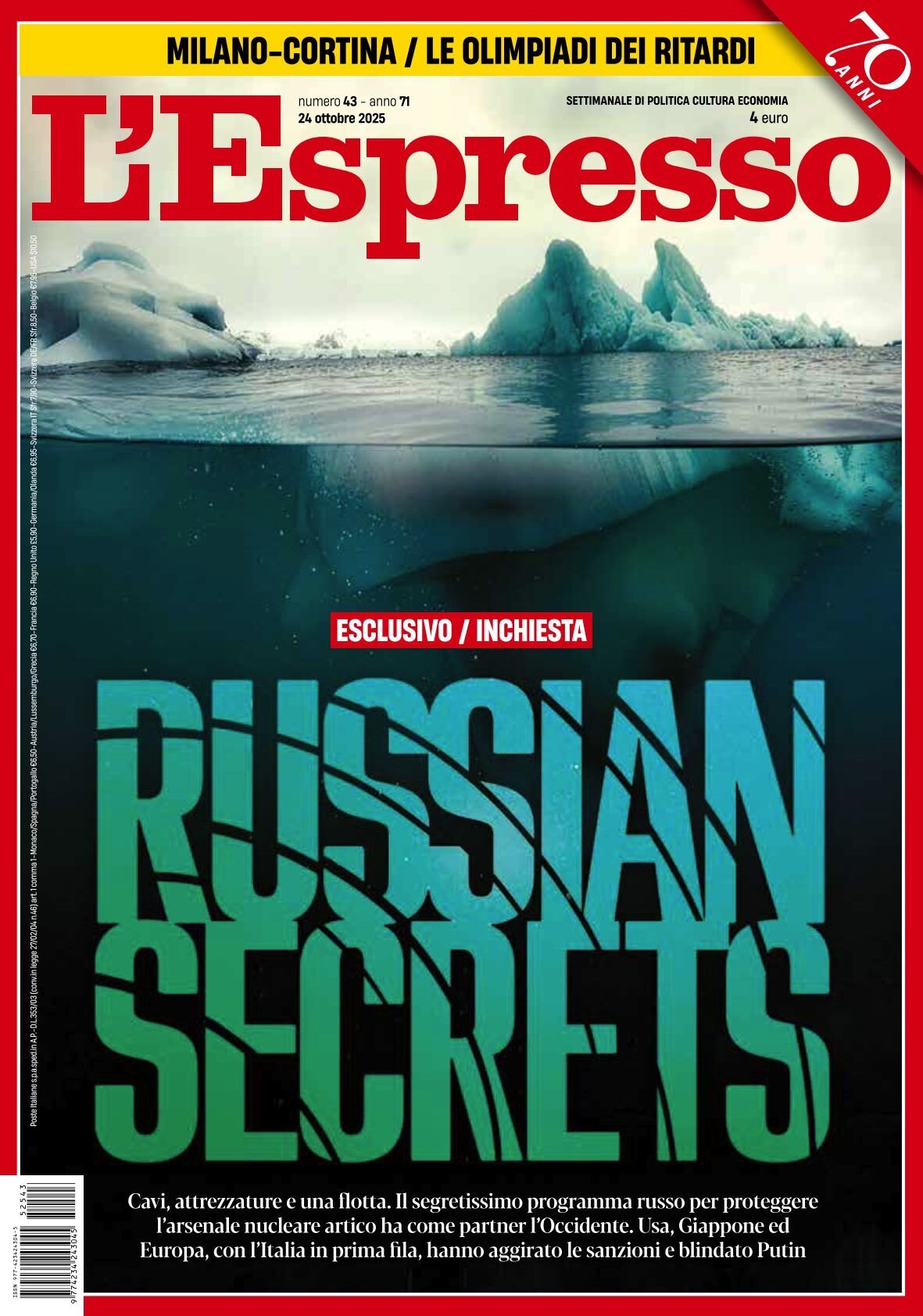 Copertina L'Espresso 24/10/2025