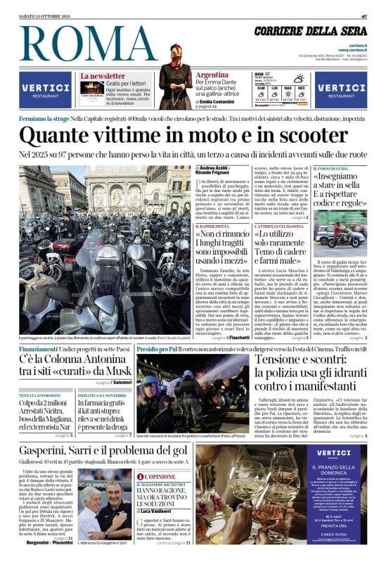 Prima Pagina Corriere della Sera (Roma) 25/10/2025