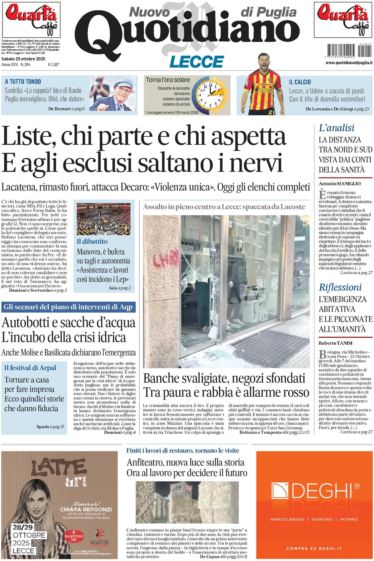 Prima Pagina Nuovo Quotidiano di Puglia (Lecce) 25/10/2025