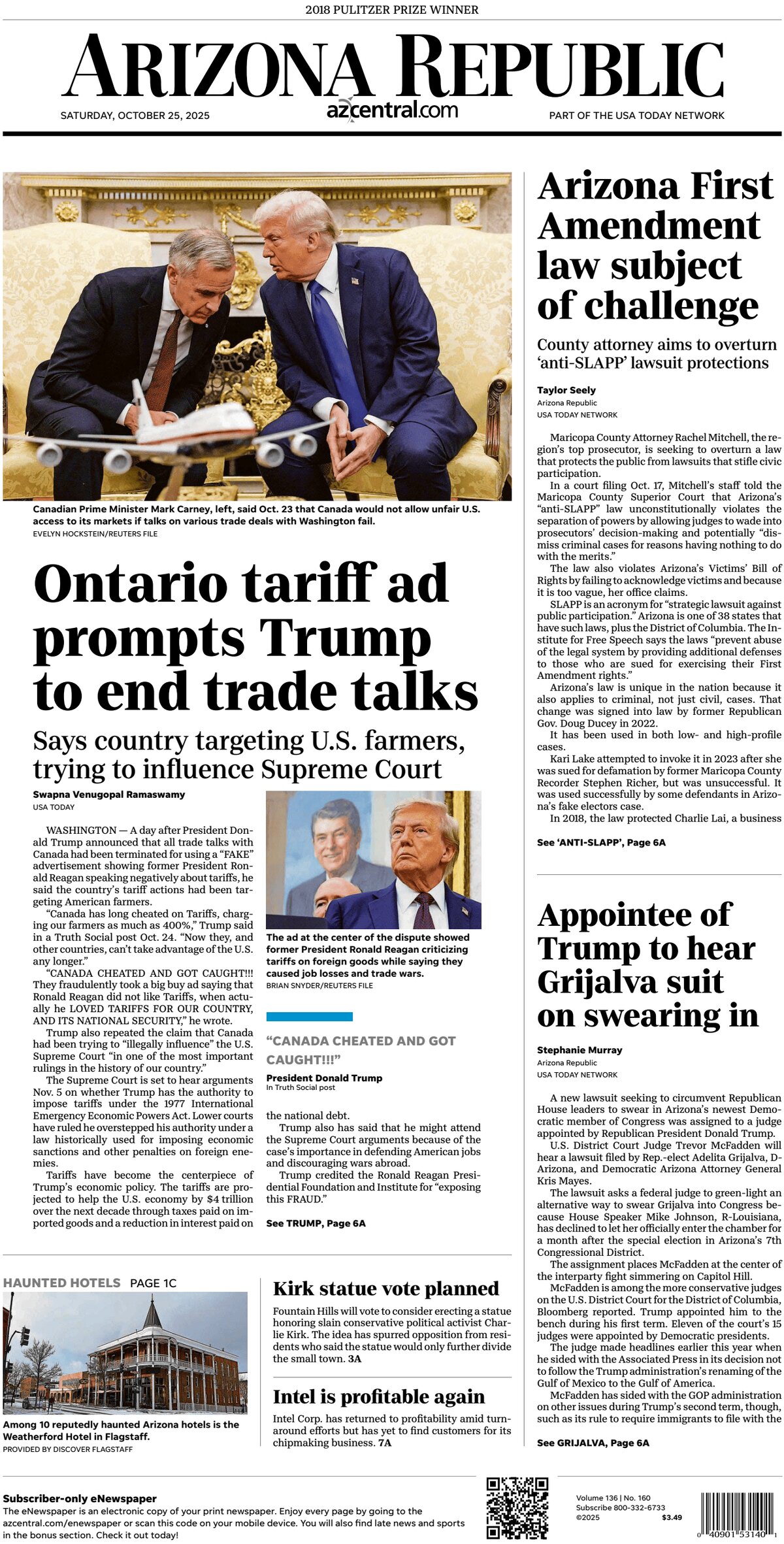 Prima Pagina The Arizona Republic 25/10/2025