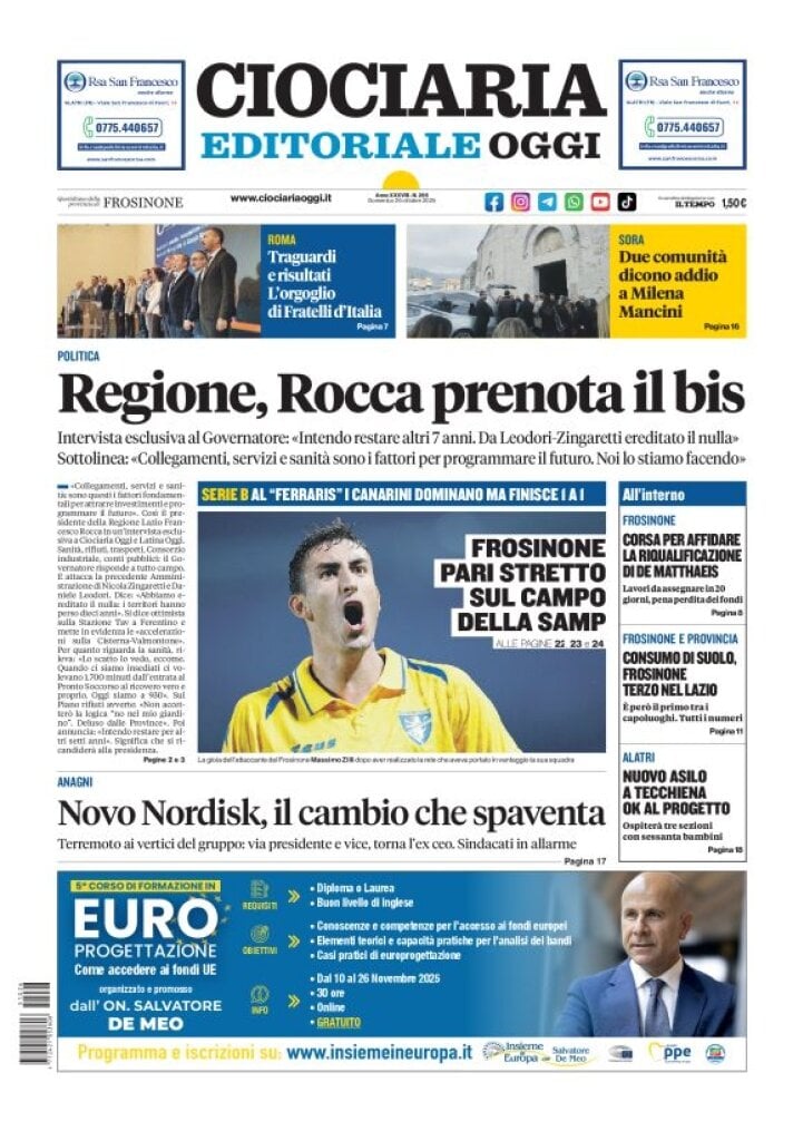 Prima Pagina Ciociaria Editoriale Oggi 26/10/2025