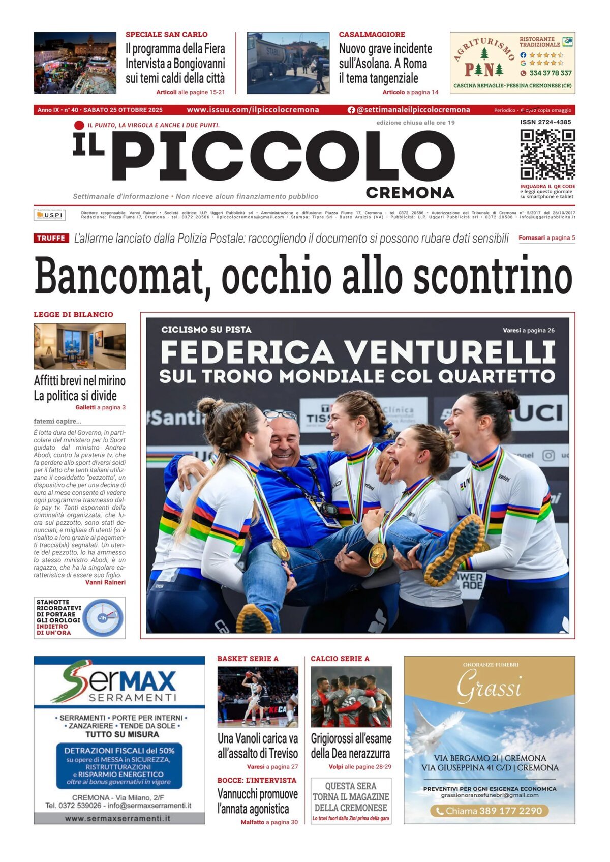Copertina Il Piccolo (Cremona) 26/10/2025