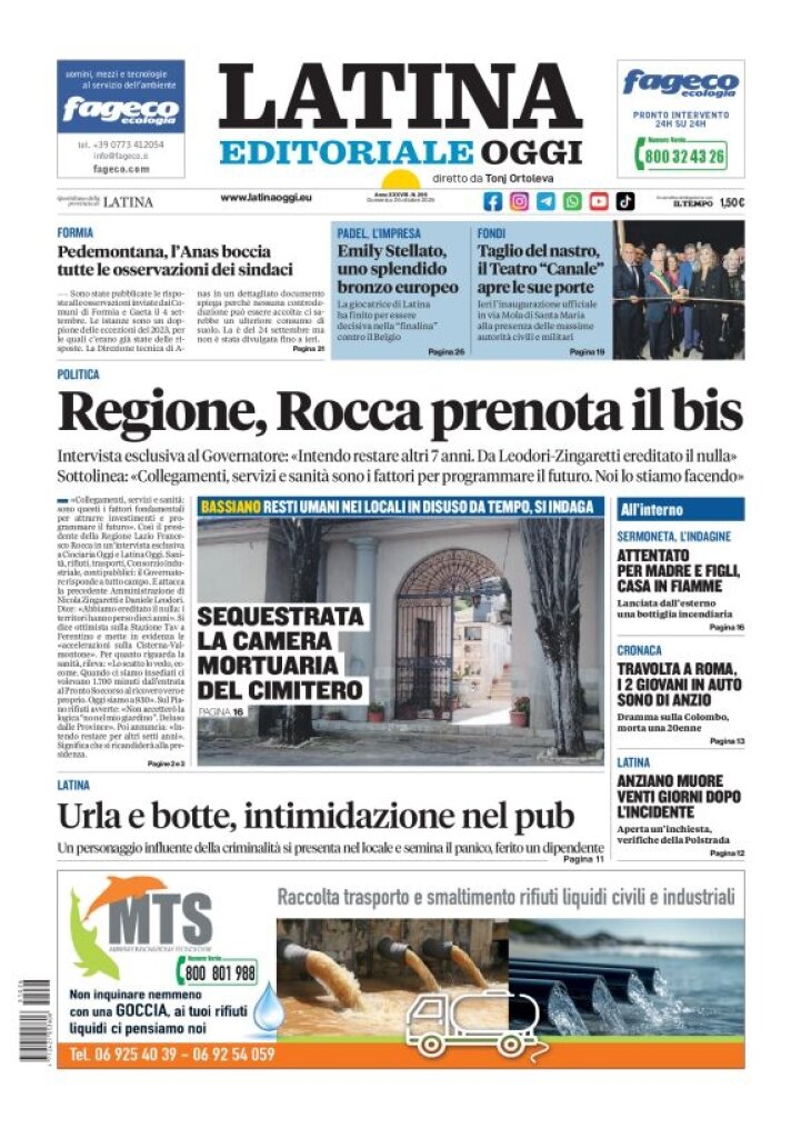 Prima Pagina Latina Editoriale Oggi 26/10/2025