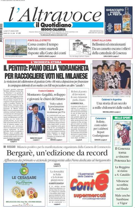 Prima Pagina Il Quotidiano del Sud (Reggio Calabria) 27/10/2025