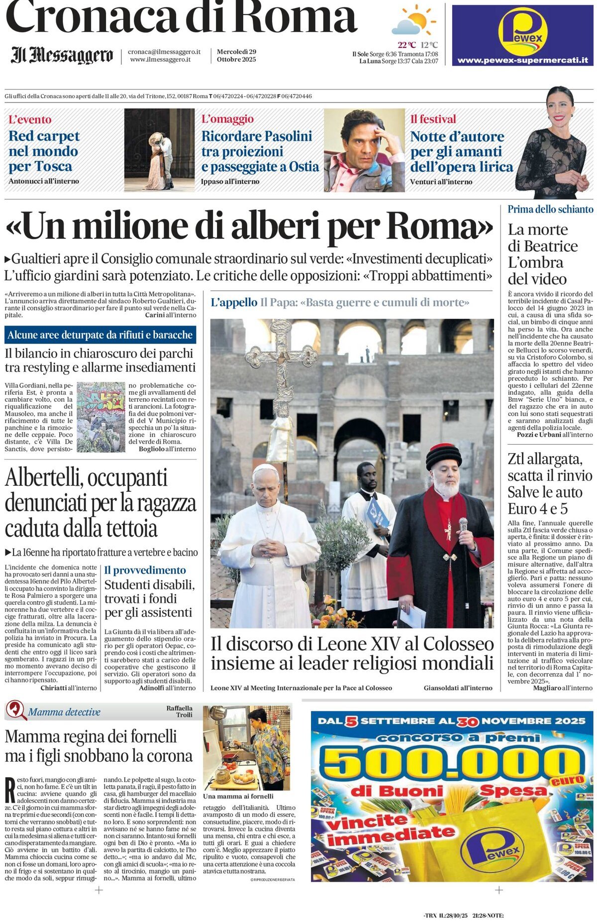 Prima Pagina Cronaca di Roma (Il Messaggero) 29/10/2025