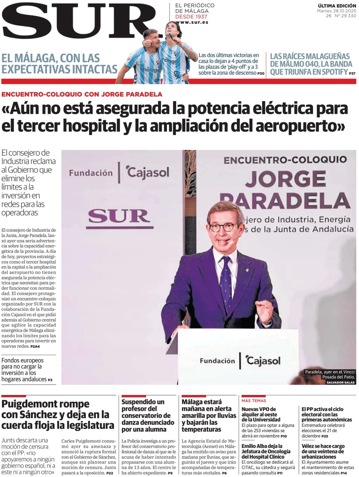 Prima Pagina Diario SUR 28/10/2025