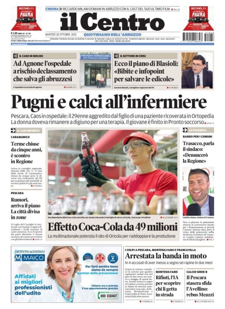 Prima Pagina Il Centro (Pescara) 28/10/2025
