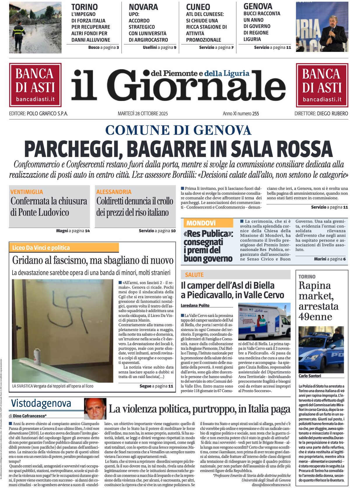 Prima Pagina Il Giornale del Piemonte e della Liguria 28/10/2025
