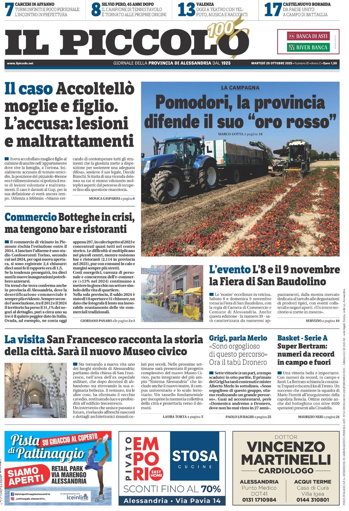 Prima Pagina Il Piccolo (Alessandria) 28/10/2025