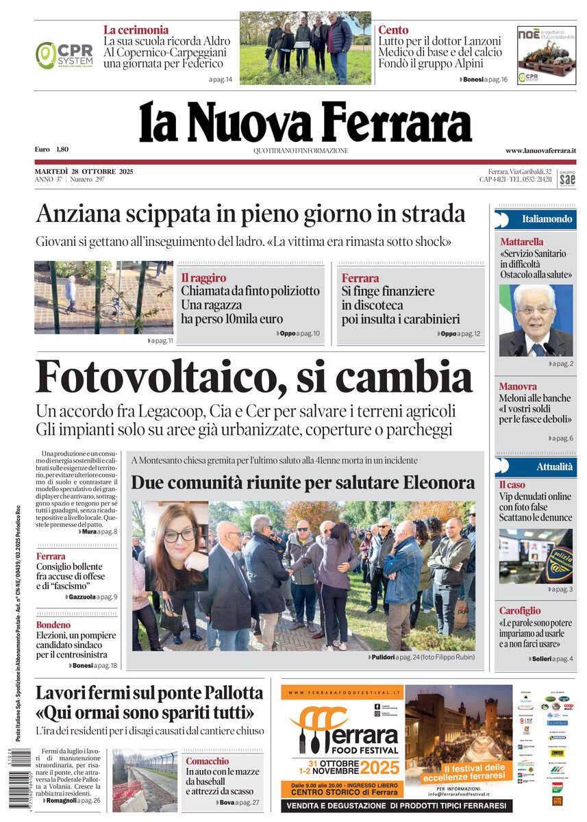Prima Pagina La Nuova Ferrara 28/10/2025